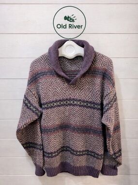 OLD RIVER Italian Wool Blend Patterned Sweater M Unisex